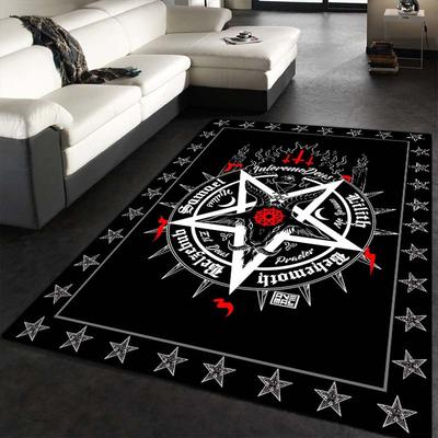 Balck Halloween Decor Area Rug Satanic Ritual Rug Mysterious Rune Printing Floor Mat Decor Mat for Living Room Bedroom Carpet