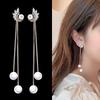 Korean Long Tassel Pearl Stud Earrings, 925 Silver, Women’s Personality Jewelry