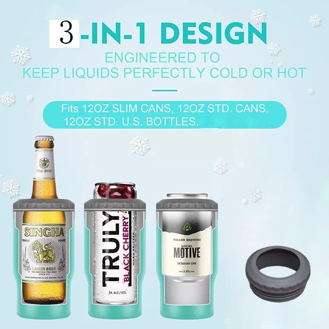INIBULAM 4 in 1 Stainless Steel Beer Can 14oz Double Insulated Can Cooler Holder, Cold/Hot (Light Blue)
