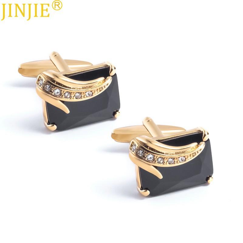 Golden Square Rhinestone Crystal Zircon Metal Cufflinks Men s Cuffs With Studs French Shirt Button Pure Natural
