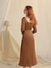 Sinseuden Glow Boat Neck Long Dress (Brown)