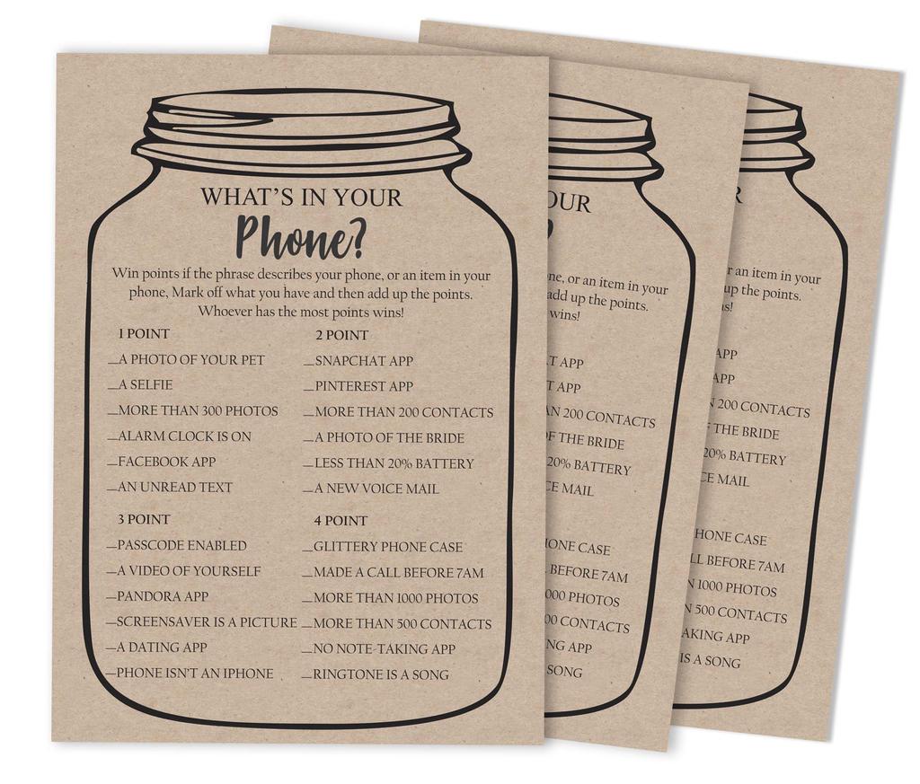 Inkdotpot 50A  Rustic Kraft Mason JarA  BingoA  GameA  CardsA  For Bridal Wedding Shower Bachelorette Party Bulk Blank Square Fill In Gift
