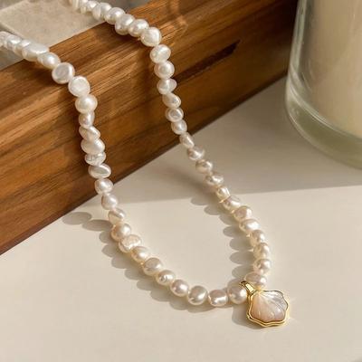 High Quality Trendy Shell Design Natural Baroque Freshwater Pearl 14K Gold Filled Female Pendant Necklace Party Gifts