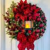 Large Artificial Lighted Christmas Wreath With Bow Ribbon Xmas Ball For Front Door Decor
