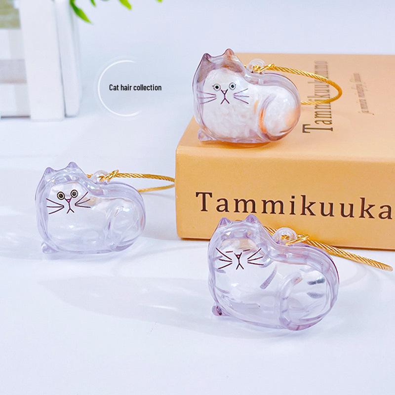Blue Transparent Cat Hair Gashapon Keychain Storage Capsule