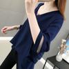 Hollow Out Organza White Chiffon Shirt for Women Summer New Korean Flared Sleeves Bottoming Blouse Loose V Neck Top L-4XL