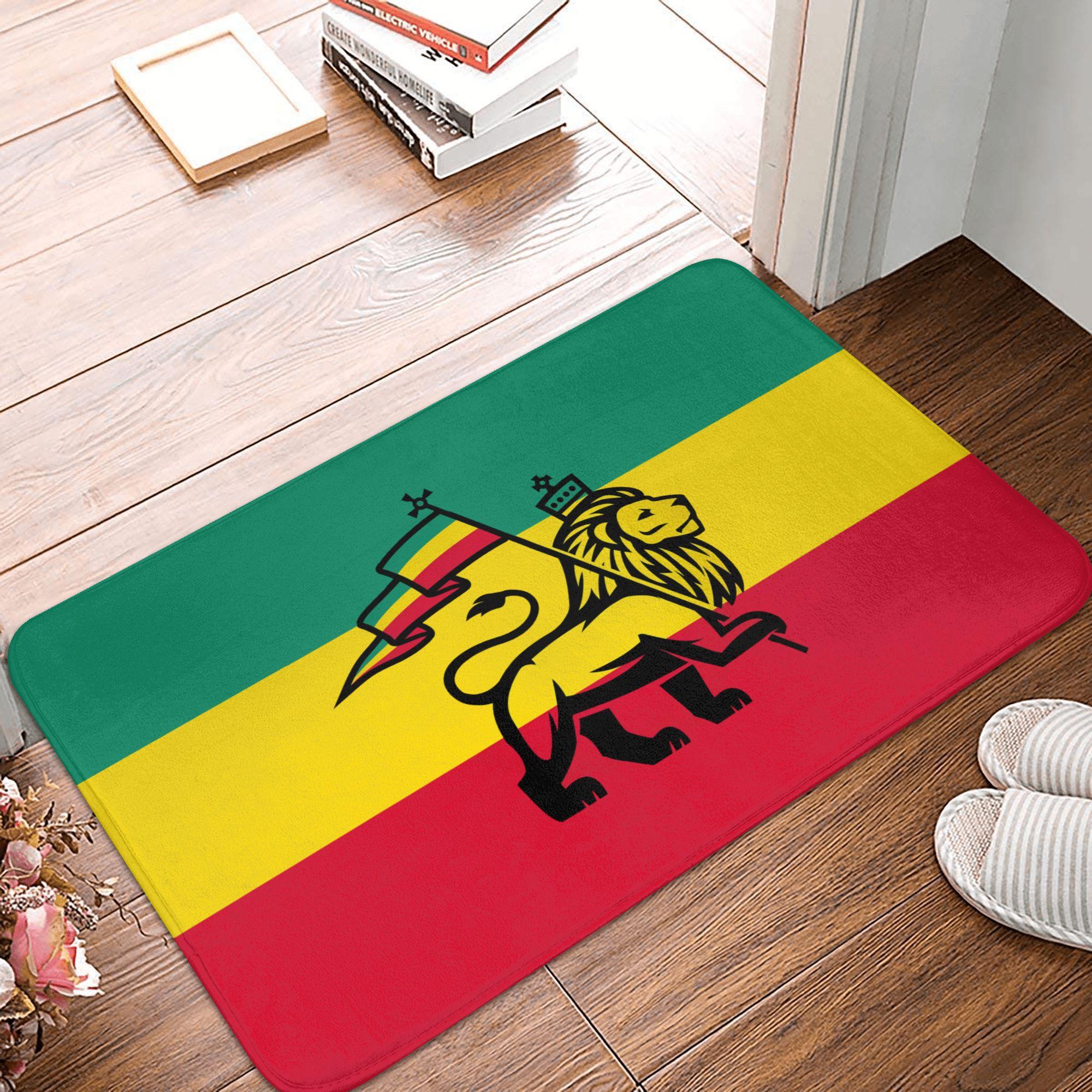 

Rasta Lion Jamaica Flag Front Door Mat Anti-Slip Outdoor Quick Dry Jamaican Reggae Doormat Floor Bathroom Entrance Rug Carpet 40cm x 60cm