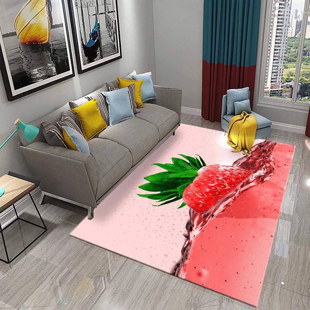 Cartoon Strawberry Carpets Living Room Decor Bedroom Bedside Sofa Rugs Child Play Game Crawling Door Mats Bathroom Non-slip Rugs