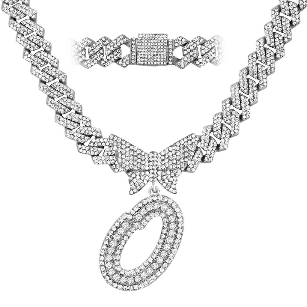 Men Women 14MM Cuban Chain Crystal Butterfly Initials Name Pendant Necklace Iced Out Cursive Letters Rapper Necklace Jewelry New