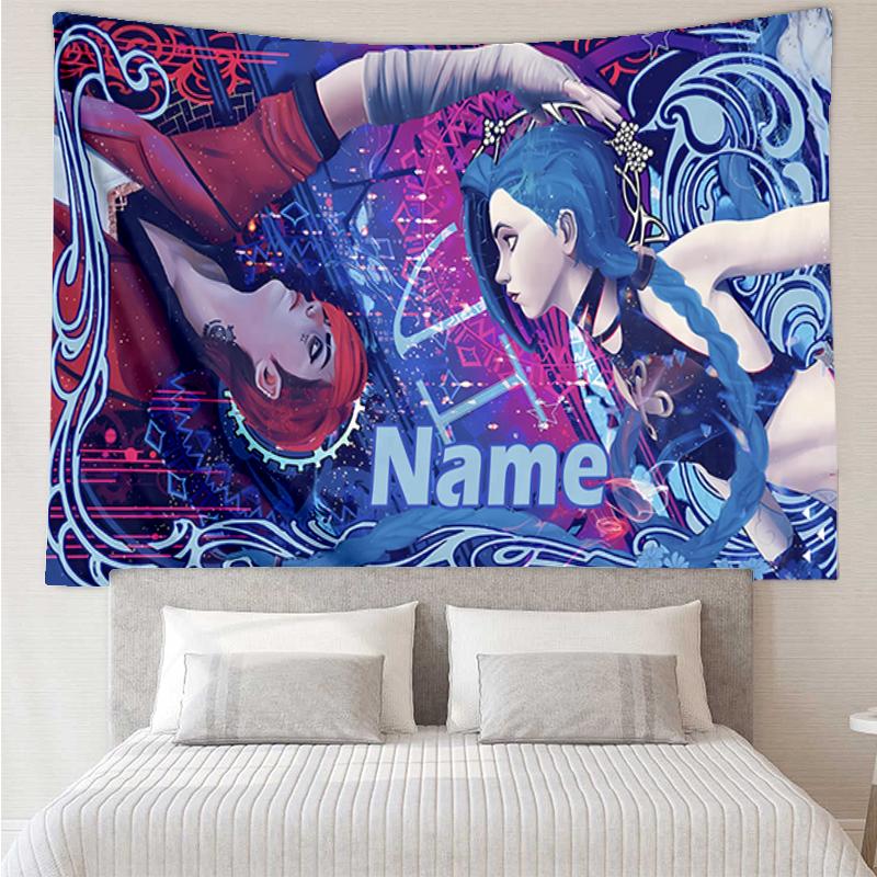 Custom Name Jinx Print Tapestry, Backdrop, Easy Setup, Ideal for Bedroom, Office & Living Room, with Aesthetic Wall Hanging Decor.