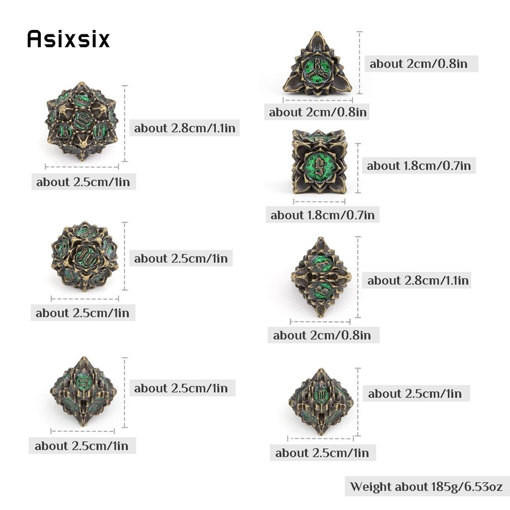 7 Pcs Copper Green Lotus Flower  Metal Dice Solid Metal Polyhedral Dice Set Suitable for Role-Playing RPG  Board Game Card Game