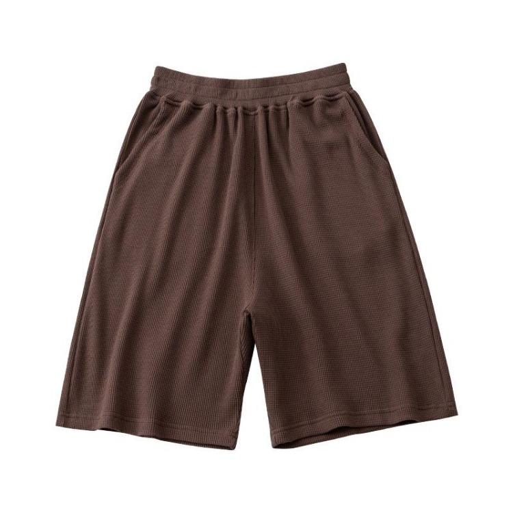 Men's Solid Color Cotton Casual Wear Elastic Waist Spring Summer Sport Capris Shorts Pants Waffler Overalls Pocket Drying Quick