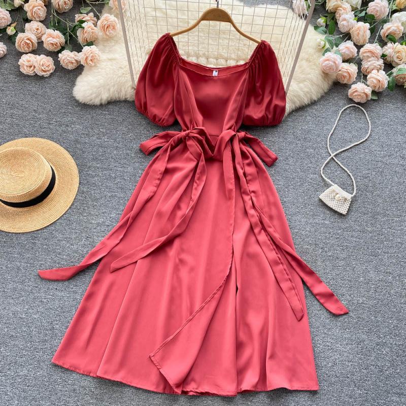 Gentle wind French first love dress summer dress new strap bow waist temperament swinging A-shaped skirt