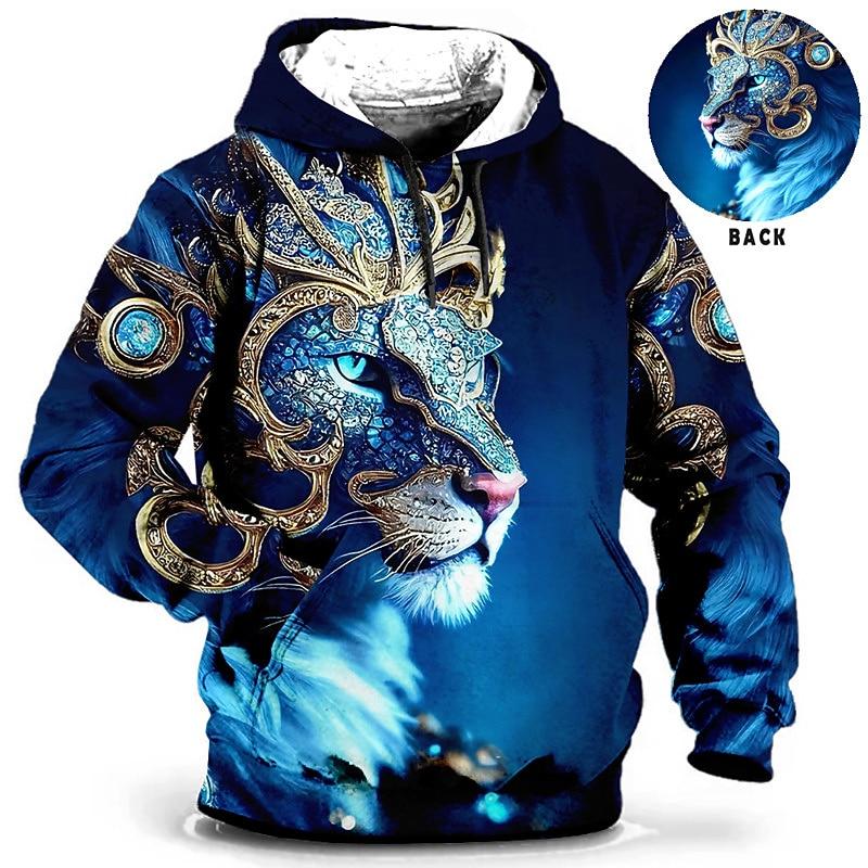 Men's hooded sweatshirt with dragon and tiger pattern for daily leisure, retro long sleeved hooded vacation, and sports