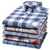 Men's Spring and Autumn Brushed Cotton Top Plaid T-shirt Casual Long Sleeve Turn Down Collar Shirt