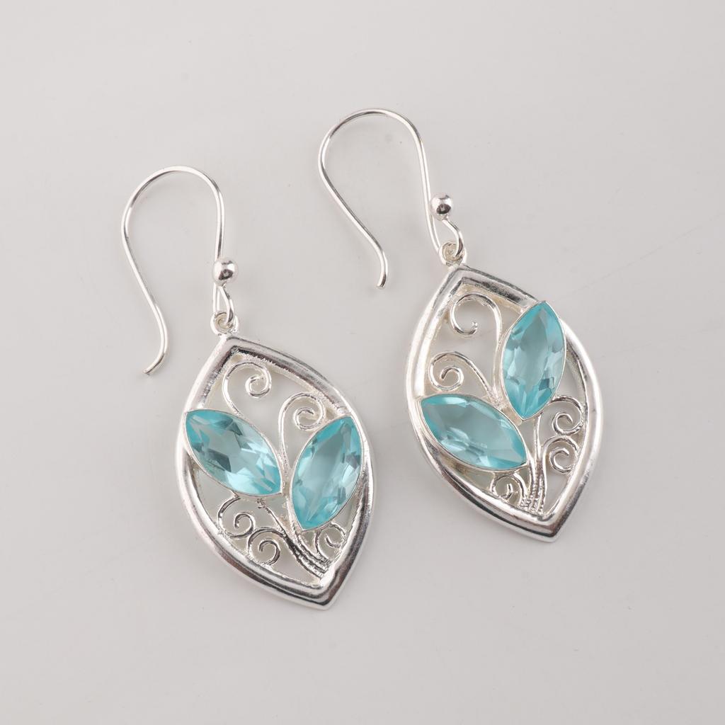 Sky Blue Topaz Gemstone Silver Earring, 925 Sterling Silver Handmade Earring, December Birthstone Gift, Topaz Jewelry CE-24-15