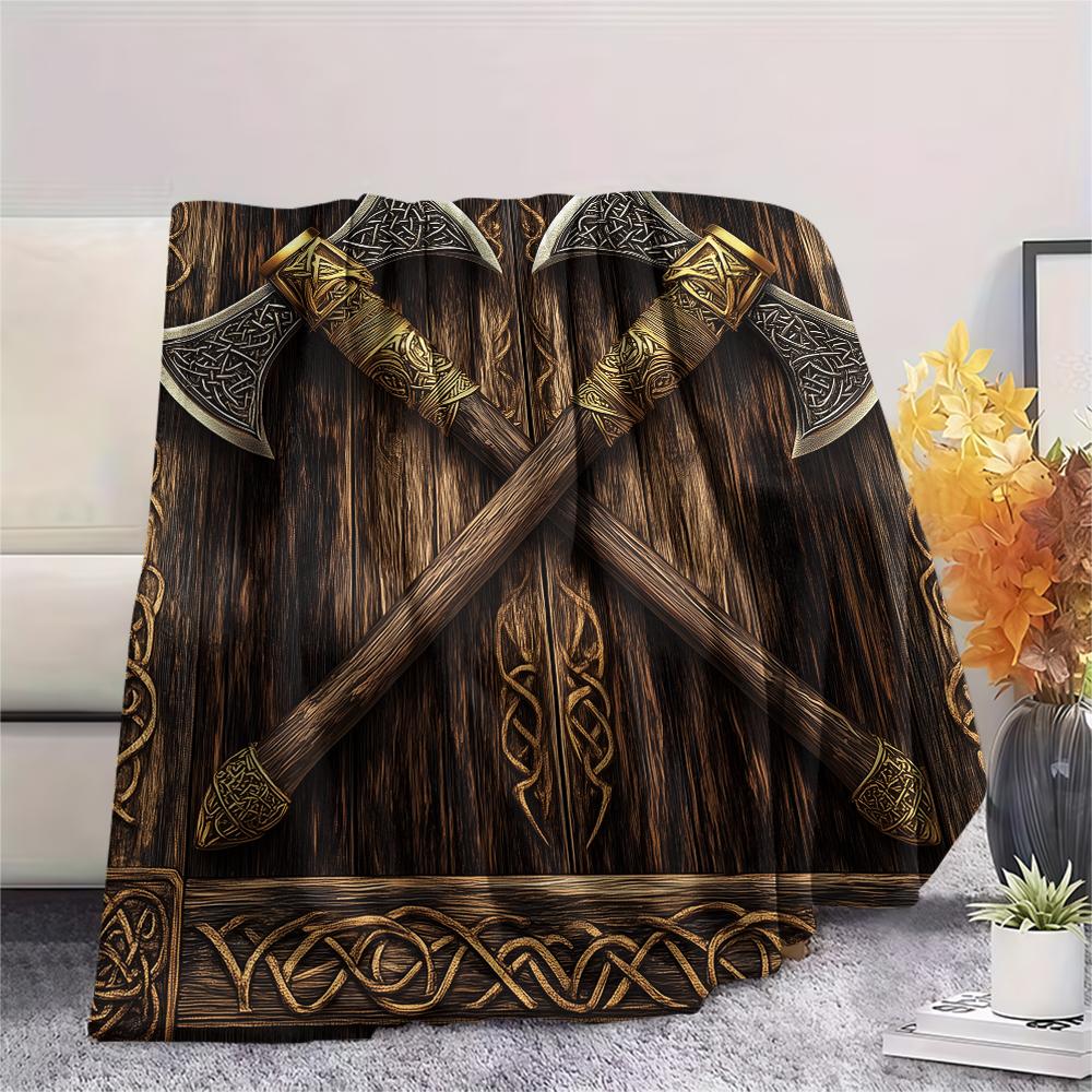 Viking Battle Axe pattern Flannel Blanket, High quality Comfortable for All Seasons, Home Decor, Warmth and Comfort, Perfect for Gifts.