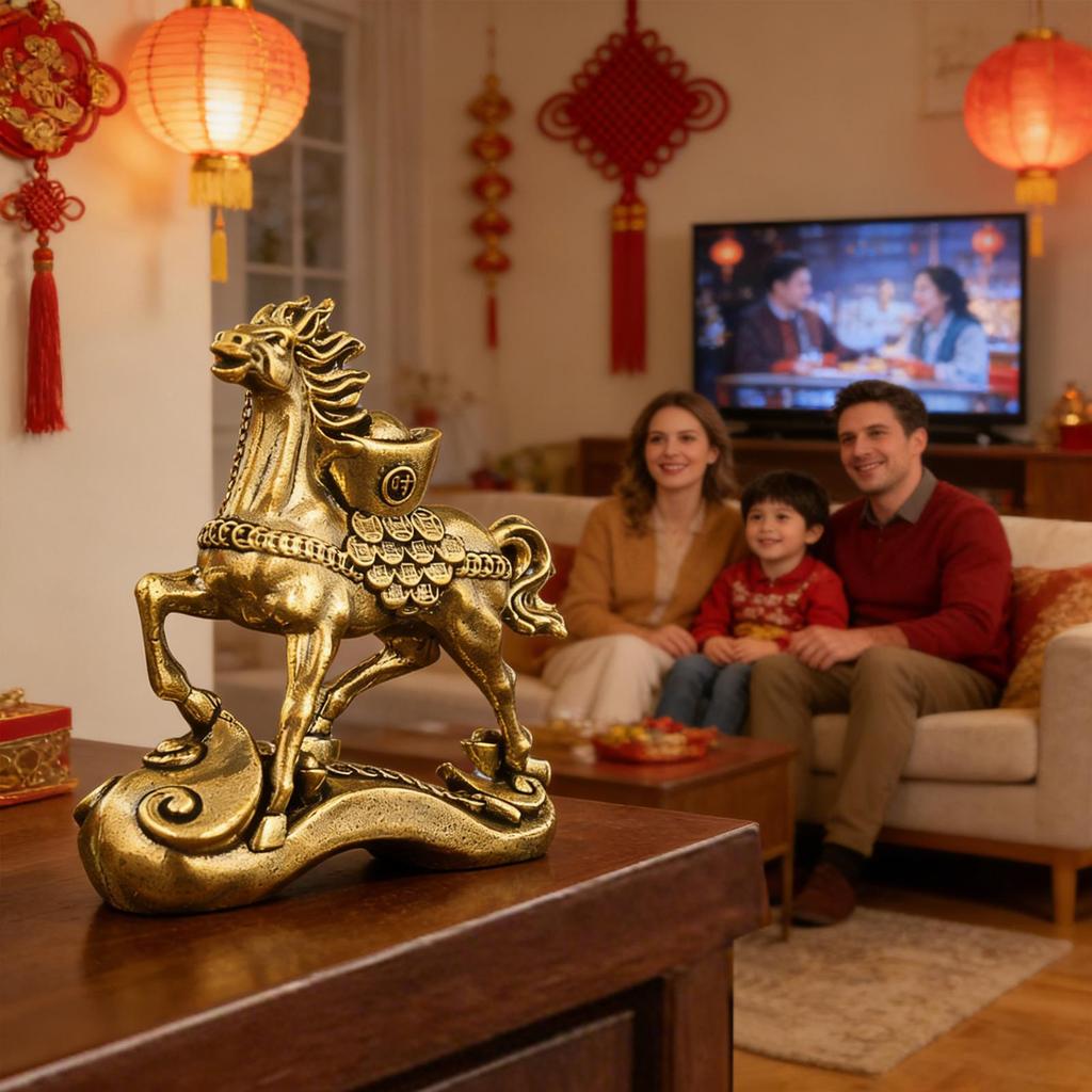 Brass Horse Step on Coins Lucky Statue Feng Shui Desk Ornament Zodiacs Animal Figurines Miniatures Pure Copper Crafts Collection