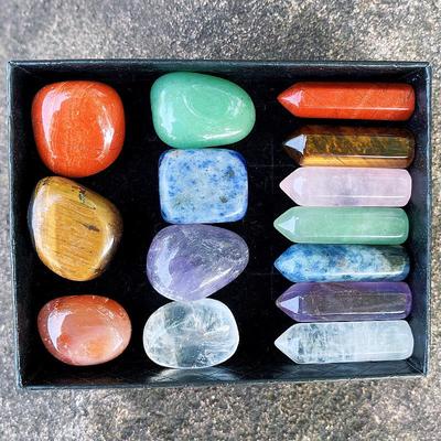 Amethyst Sechseckige Säule Yoga Stein Set - 7-teilige Geschenkbox, Einzigartiges Design