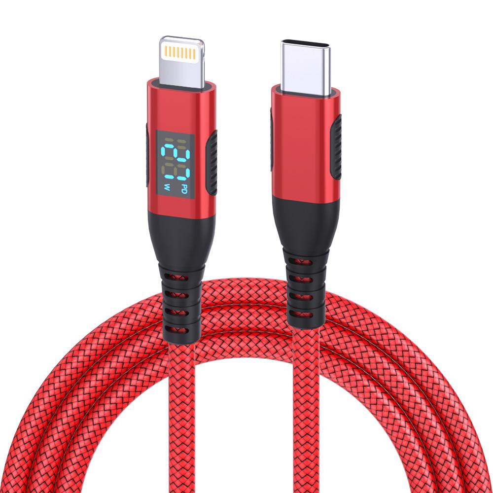 2m USB C to Lightning Cable Digital Display PD 27W Fast Charging Nylon Braided Cord