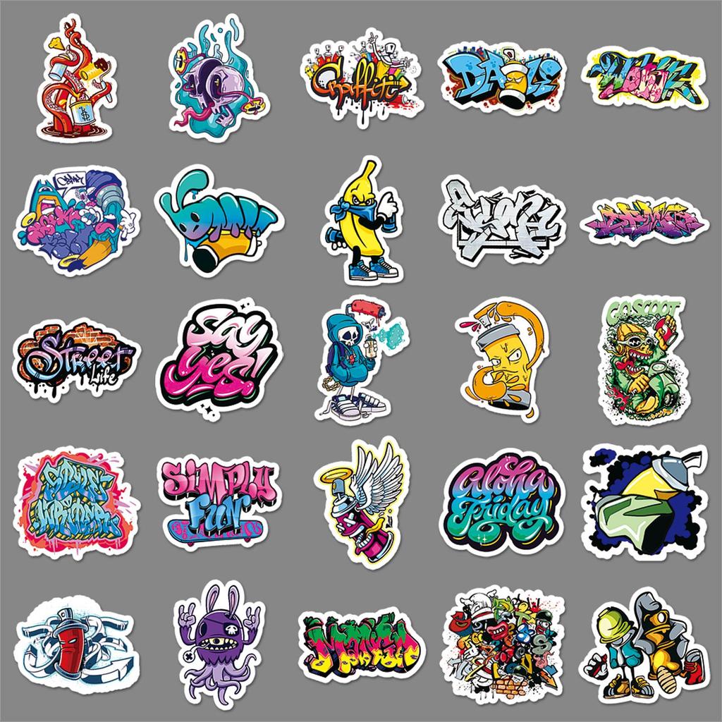50 Trendy Waterproof Street Art & Graffiti Stickers for Phone Cases & Suitcases (50 Sheets)
