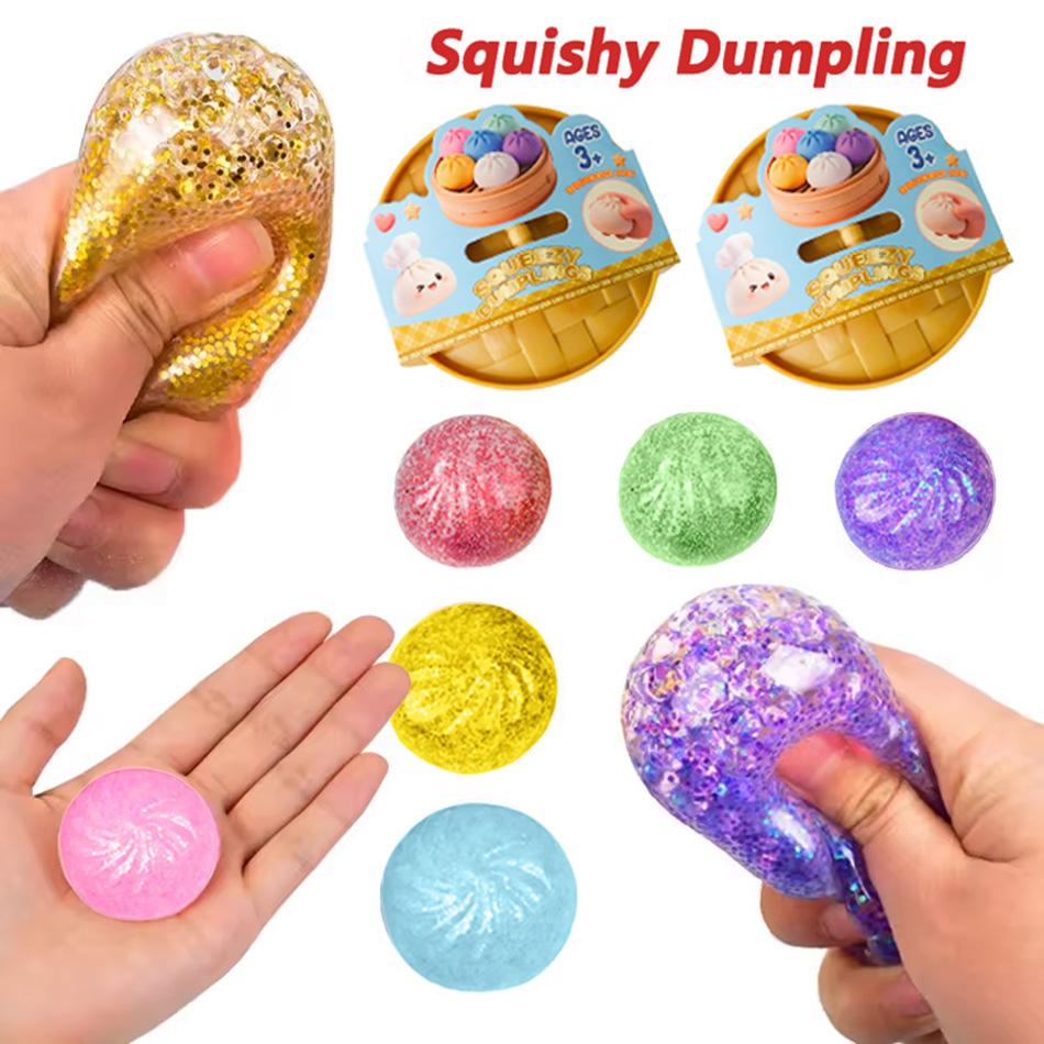Topmix 2027 Glitter Dumpling Squishy With Box Dumplings Sensory Squeeze Toy Decompression Slow Rising Anti Stress Reliever Sensory Gift