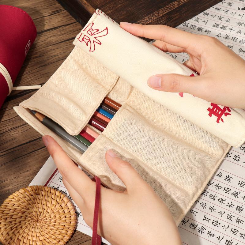 Jiujiu Stationery Creative Chinese Style Retro Roller Blind Pencil Case - Large Capacity Japanese Fabric