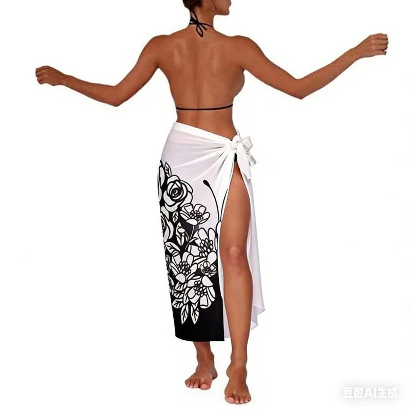 Long mesh beach wrap dress, sexy bikini one-piece scarf for women