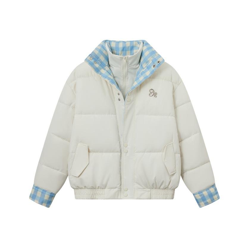 

Korean Latest Style Plaid Fake Two-piece Student Cotton Clothes for Female in Winter for Small People Thickened Bread Clot Practical Use S