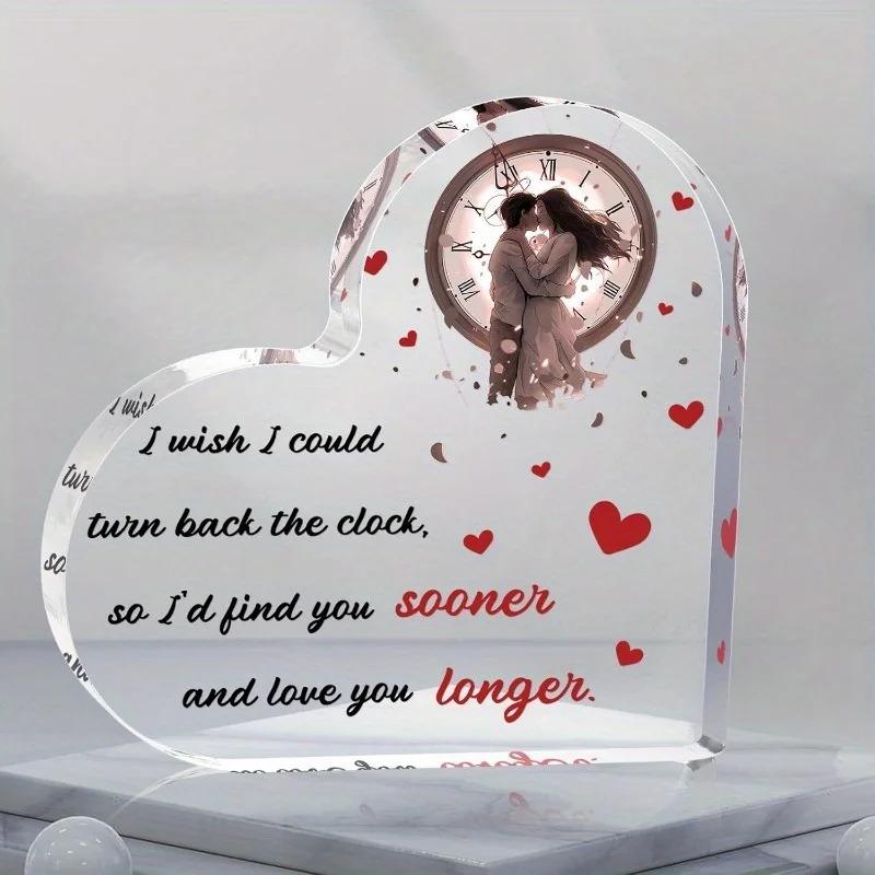 

2D Flat Romantic Anniversary Gift Acrylic Heart Shaped Desktop Decoration Plaque, Home Decor Plaque Hanging Wall Art Decorative Garden Decoration for 10*10cm