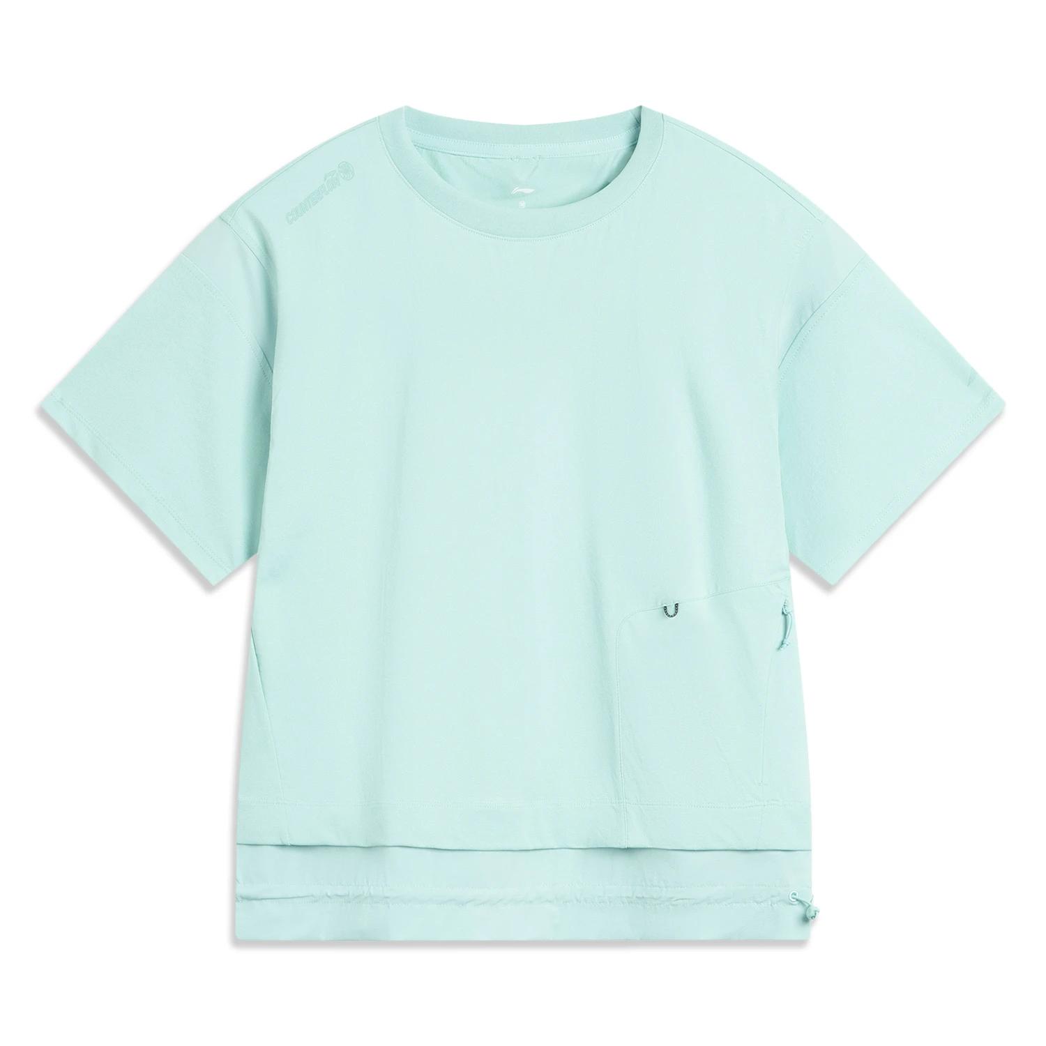 

Li Ning CF Дышащая однотонная футболка с круглым вырезом, повседневная, свободного кроя, с коротким рукавом, женская футболка ATSV638-2 XXL