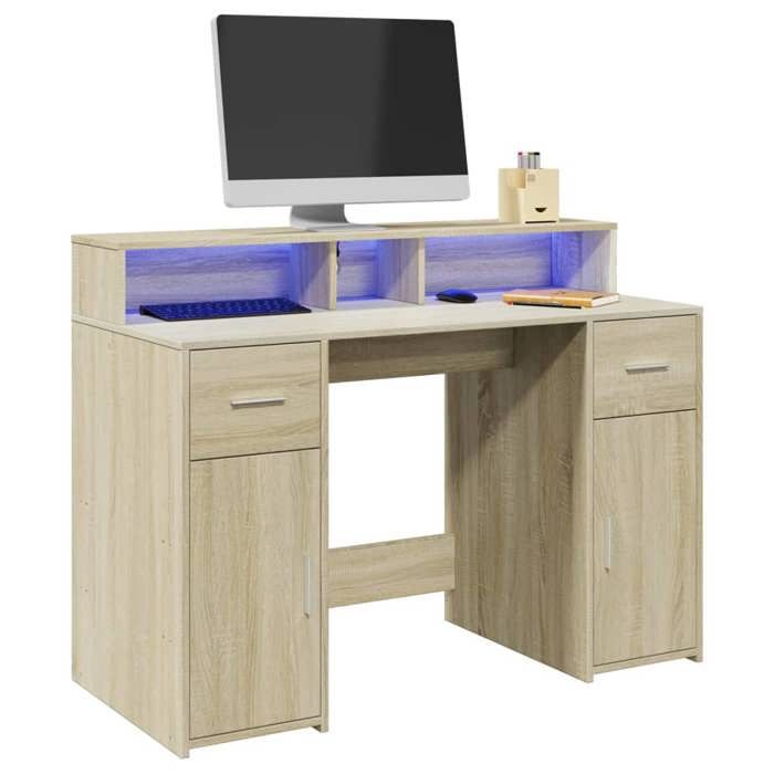 VidaXL Desk with LED Lights Sonoma Oak Engineered Wood, Work Desk, Study Desk, Home Office Desk, Desk 3309413
