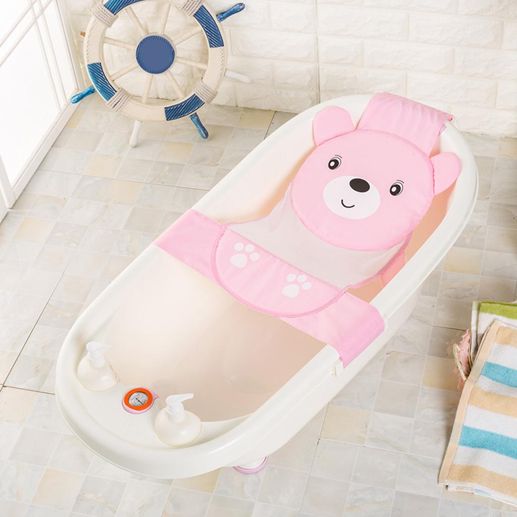 Cartoon Bär Baby Badewannennetz Tasche Verstellbares Badenetz Bett Drei Druckknöpfe Entworfen Sichere Badelösung für Neugeborene