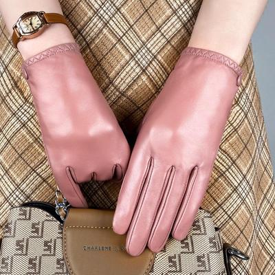 Leather Gloves Women'S Thin Touchscreen Driving Electric Car Simple And Fashionable Short Top Layer Sheepskin