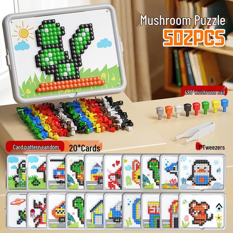 3D Mushroom Nails Puzzle Toy for Kids: DIY Educational Insert Board & Building Blocks