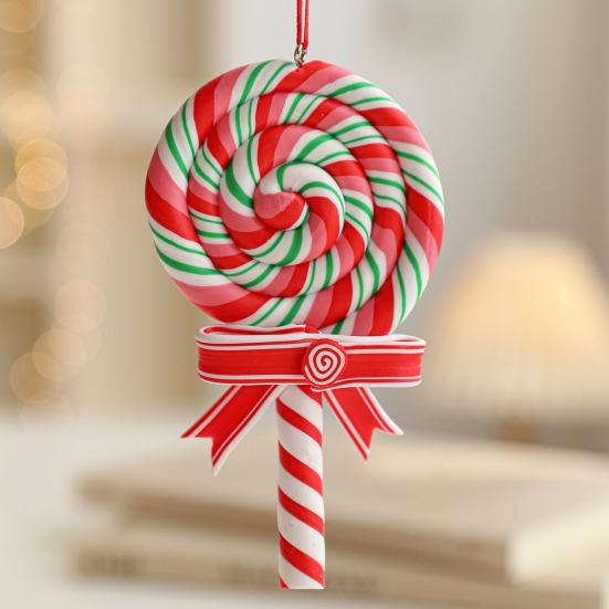 Christmas Lollipop Ornament Colorful Polymer Clay Peppermint Candy Cane Hanging Decoration Xmas Tree Holiday Party Home Decor Festival Gift