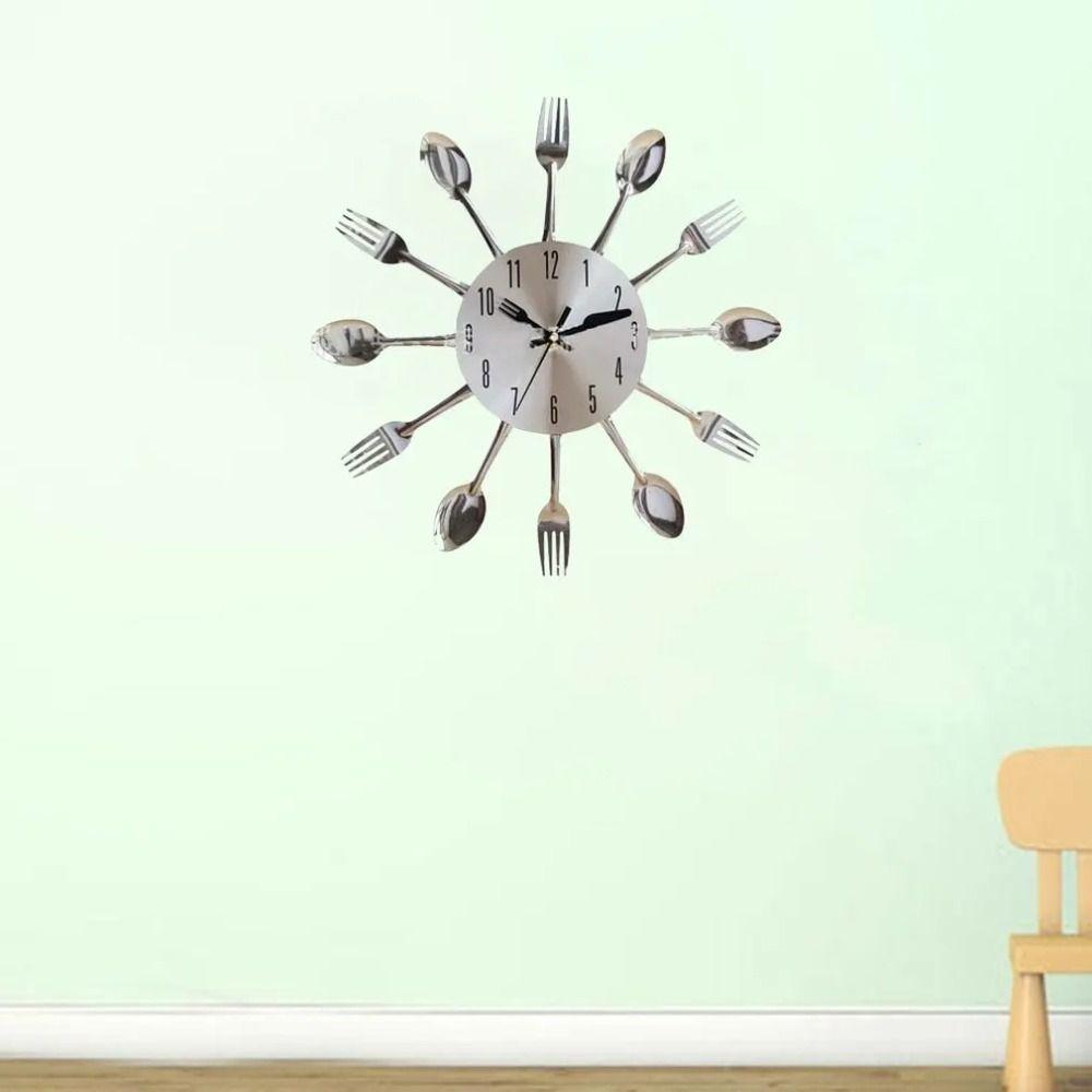 Removable Cutlery Wall Clock 3D Decorative Horloge Room Home Decoration Metal Clock  Living Room