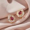 1Pair Luxury Women'S Earring Red Cubic Zirconia Wedding Anniversary Stud Earring Gift Women'S Elegant Accessory Jewelry