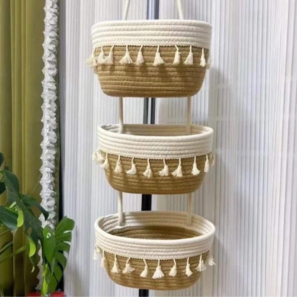 Wall Mounted Storage Basket With Cotton Weave For Dorm Room Organization And Household Use
