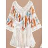 Bohemia Style Spring and Summer New Arrival Fashion V Neck Crocheted Cut Out Stitching Tassel Blouse Loose Sun Protection Outwear Women