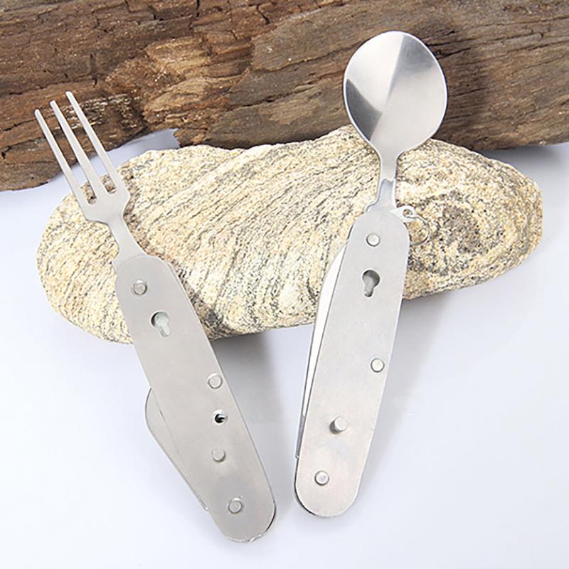 Multi-Functional Camping Cutlery Set Stainless Steel Folding Fork Spoon Knife Opener Detachable Tableware Travel Picnic Utensils