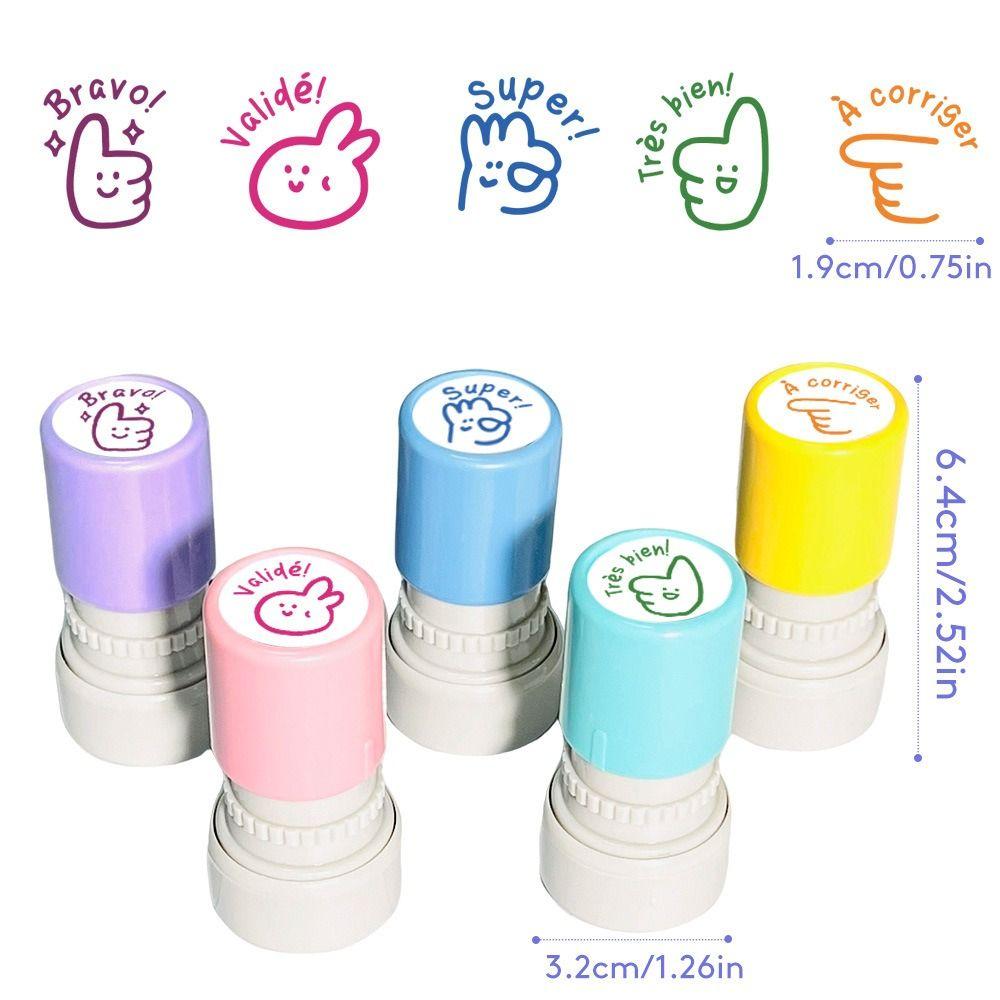 5Pcs/Set Round Emotional Expression Stamp French French Seal  Encourage Students