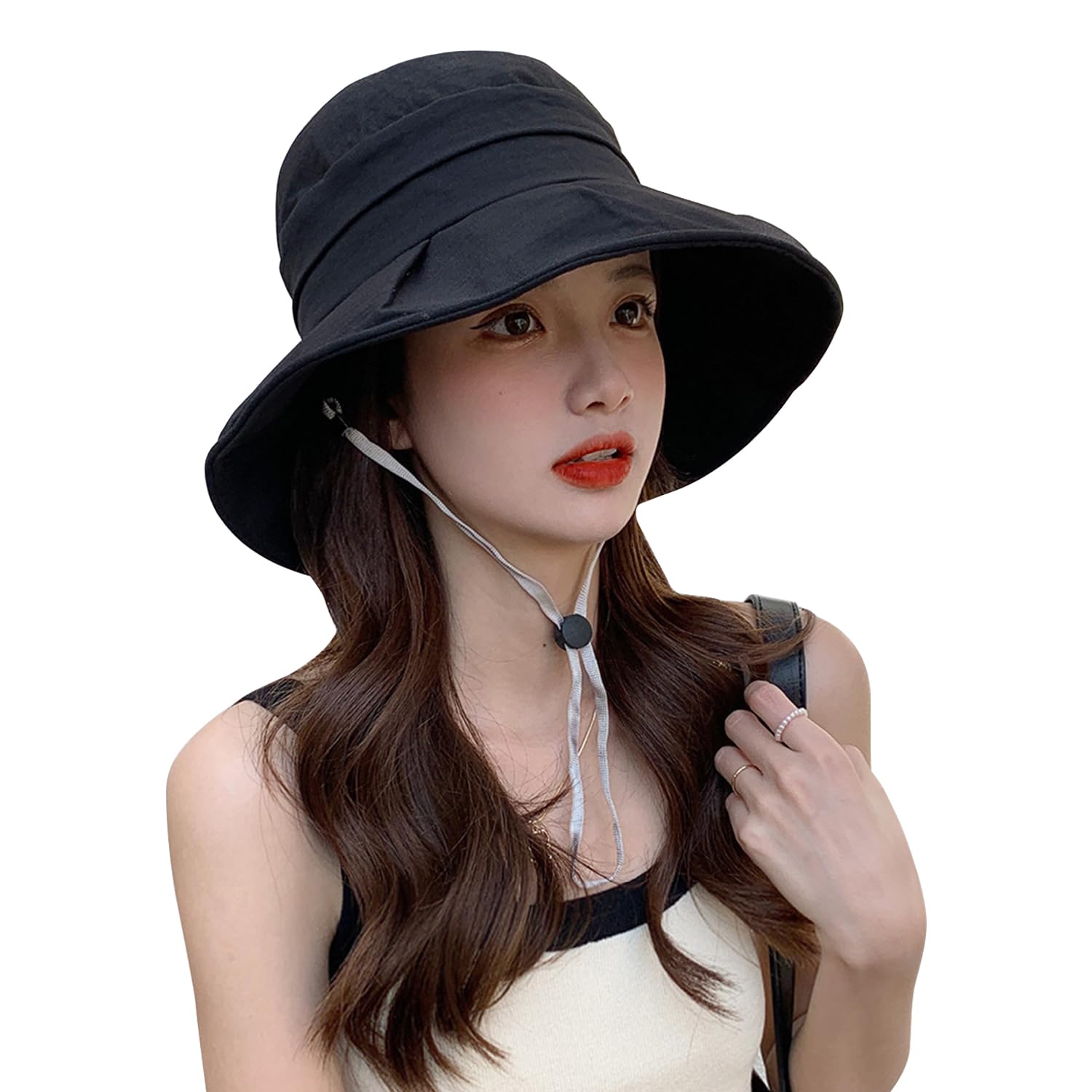 

UV Protection Hat for Sun Face Slimming Wide Adjustable Wire Chin Cotton for Plus [ARSZHORSVS] Women, Protection, Effect, Brim, Size, Strap, Material, чёрный