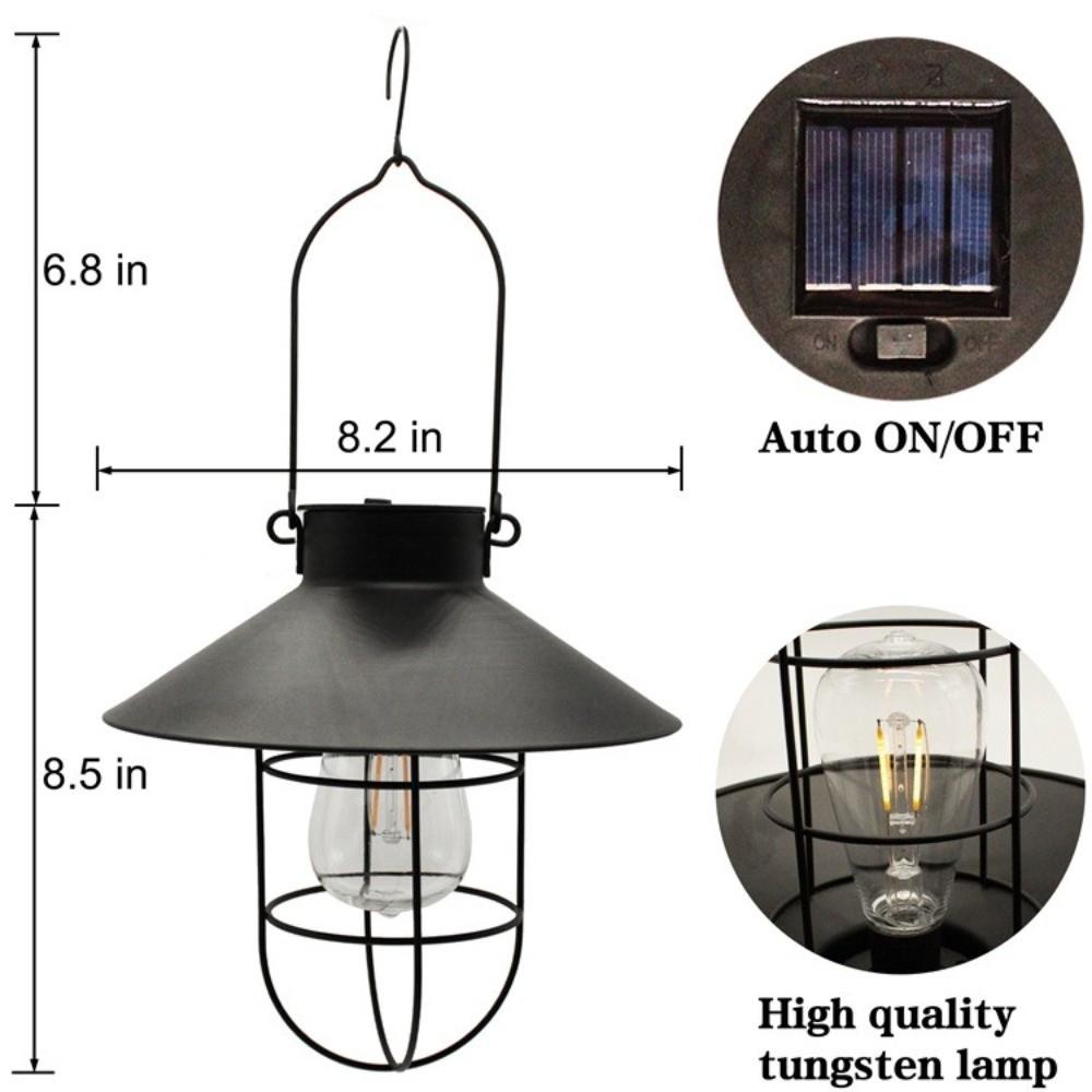 with Handle Iron Hanging Lamp Tungsten Bulb Tungsten Filament Lamp LED Solar Lantern  Outdoor