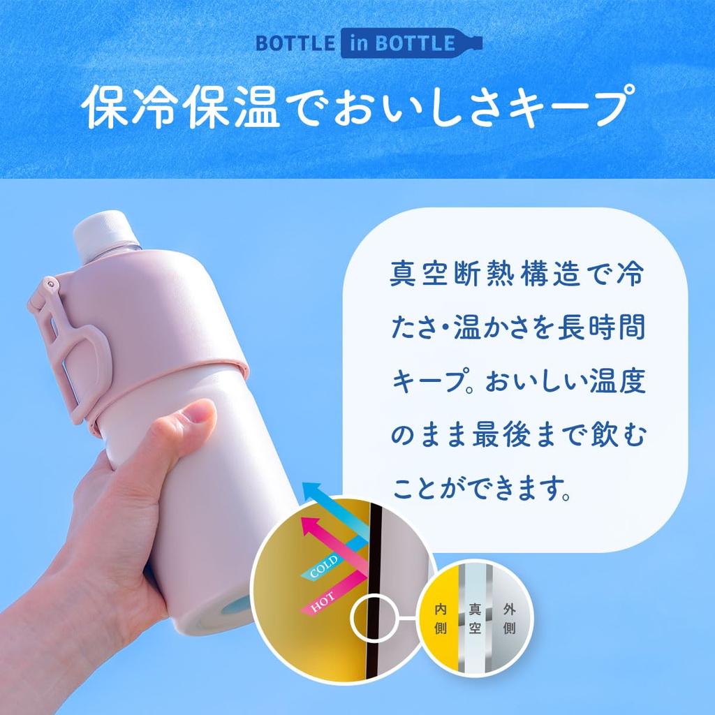 Atlas Water Bottle Keeps 500ml and 650ml Water Bottles Cold and Vacuum with Folding 2-Piece Holder, Hot, Insulated, Handle, Bottle-in-Bottle Storage,
