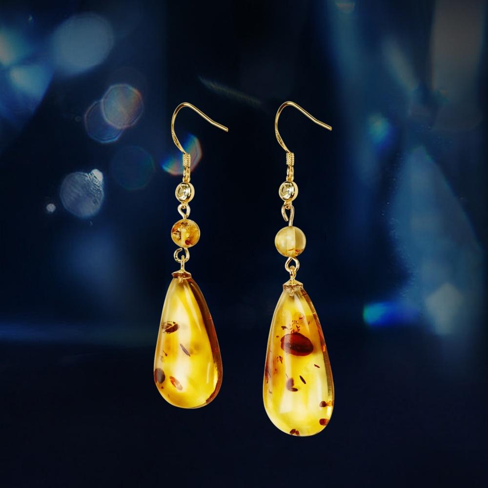 Amber Drop Earring 925 Sterling Silver Gold Plated Custom Fashion Jewelry Women Earrings