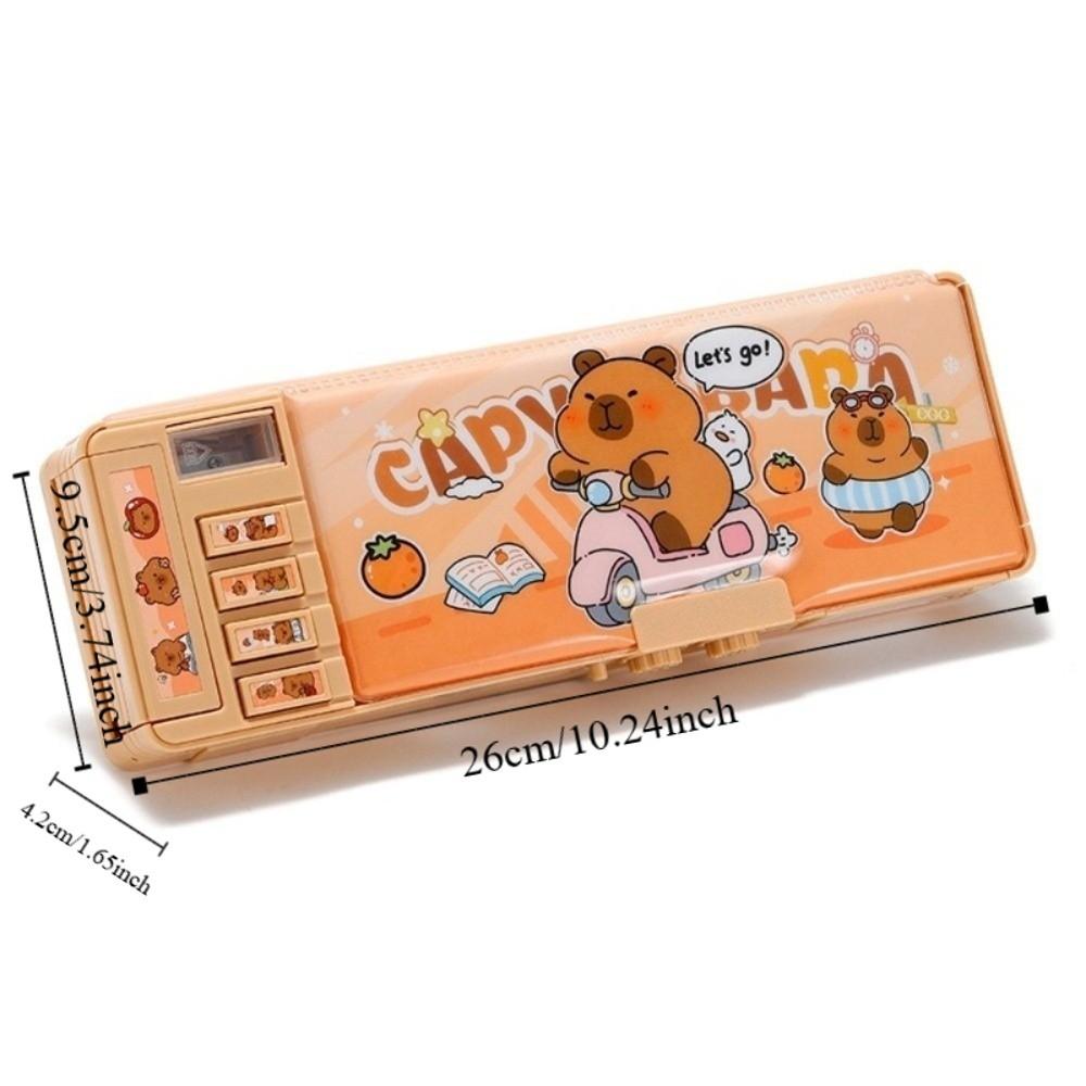 Multifunctional Capybara Pencil Case Cartoon Double Layer Pen Box  Students