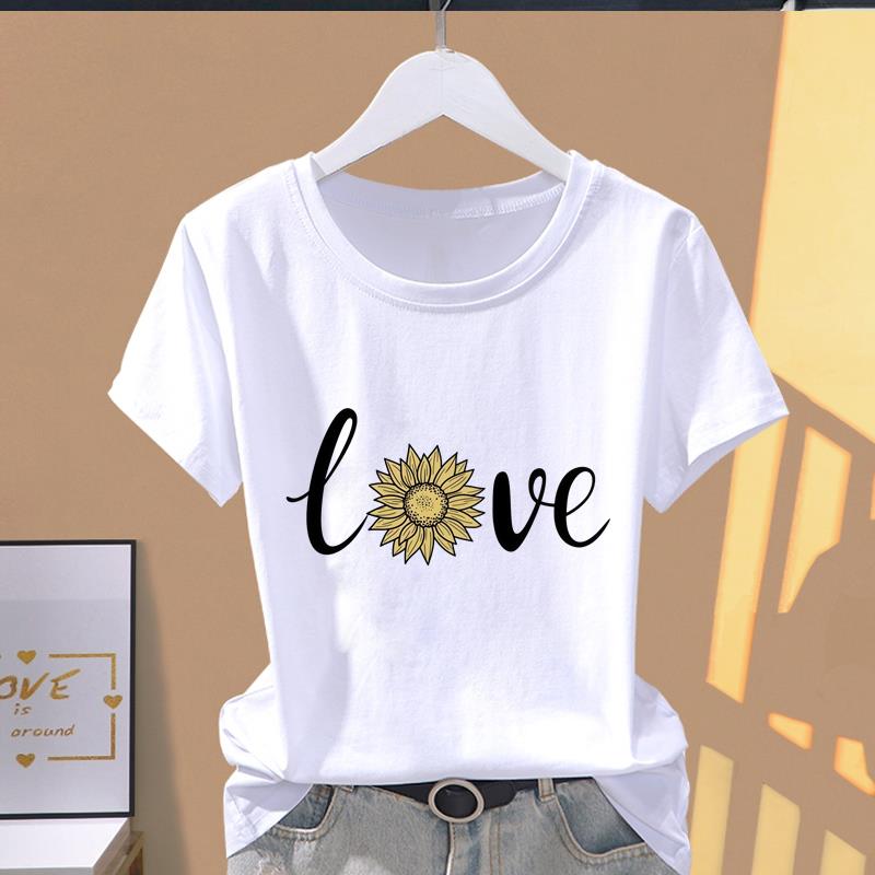 (Asian Size) Top O-neck Tee Fashion Print love style trend Casual Short Sleeve T-shirts T Graphic Female Women's Clothing