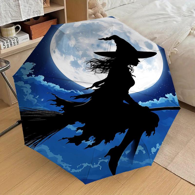 1PC Moon Witch Automatic Folding Umbrella - Compact 8-Rib Design, Durable Plastic & Iron, Lightweight for Outdoor Daily Use, Festive Gift056