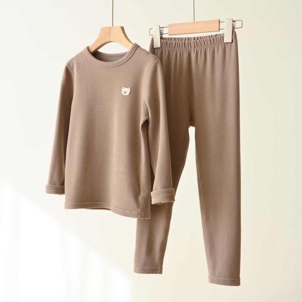 Class A Brushed 300g Warm Milk Silk Autumn/Winter Underwear Set for Older Kids